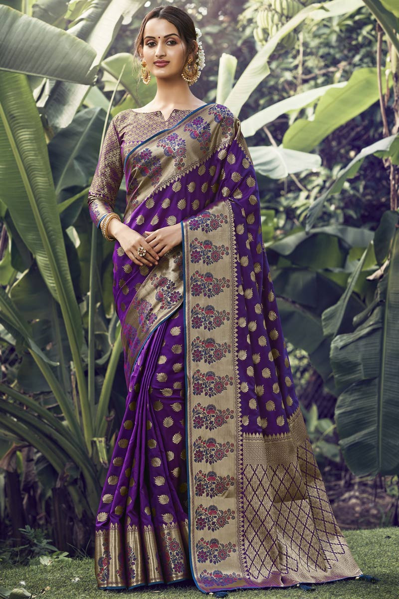 Purple Color Bollywood Sarees Online | Zeel Clothing | Color: Purple