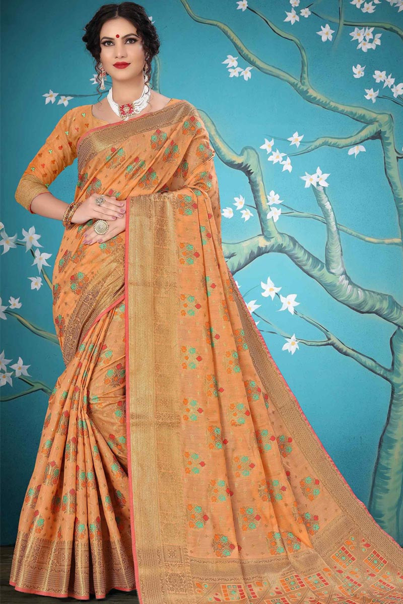 Buy Peach Sarees for Women by SERONA FABRICS Online | Ajio.com