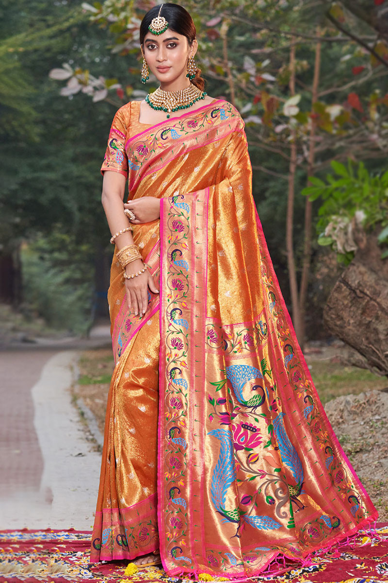 Shop Online Orange Reception Contemporary Saree : 239162 - Saree