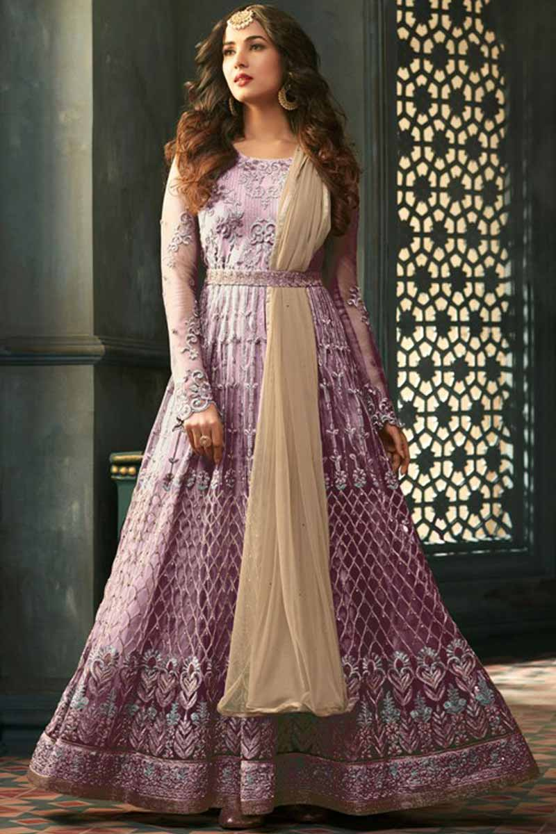 Buy Net Anarkali Suit In Light Purple Color With Resham Embroidered Online Lstv02445 Andaaz Fashion