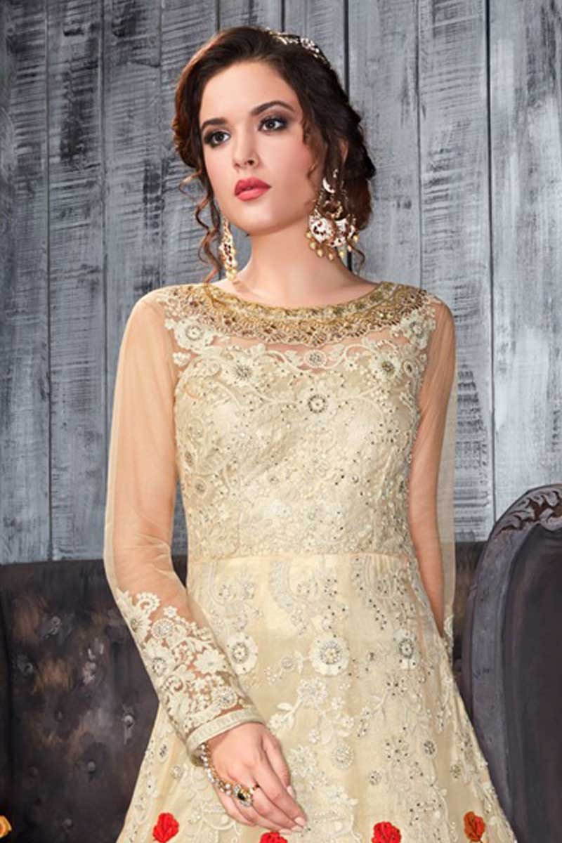 cream colour long frock