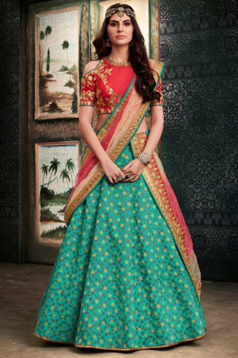 red and green chaniya choli
