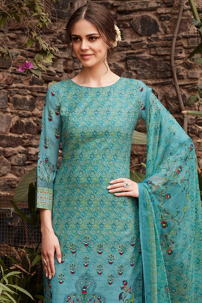 Buy Cotton Trouser Suit In Munsell Blue Color Online | LSTV0198