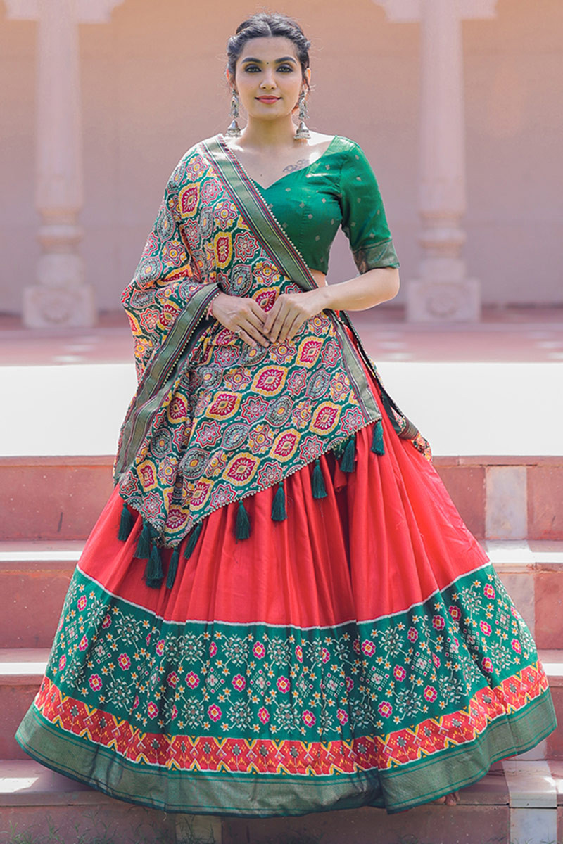 Red Printed Lehenga With Red Embroidered Blouse and Printed