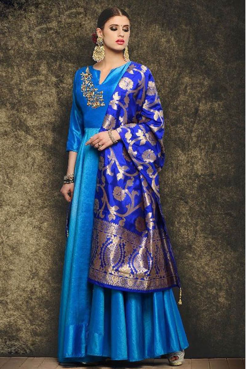 blue silk anarkali