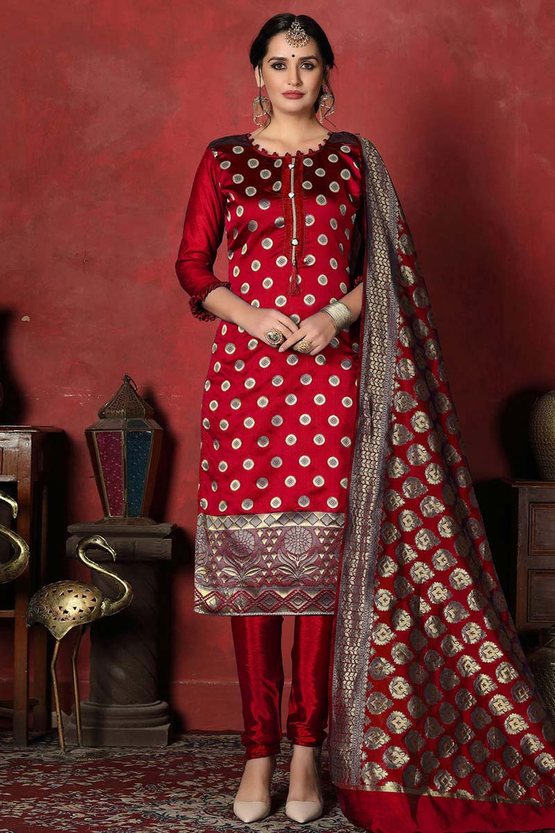 red colour churidar designs
