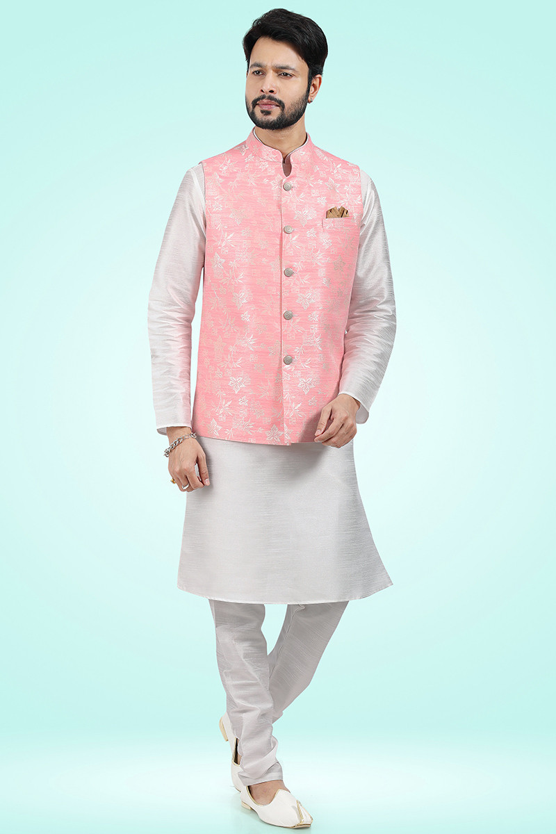 Eid Art Silk Pink Men Kurta Pajama MKPA02764
