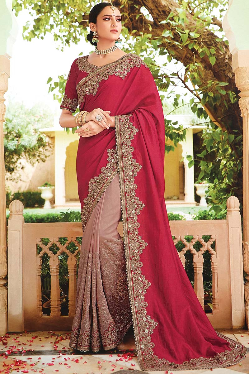 pink color party wear sarees