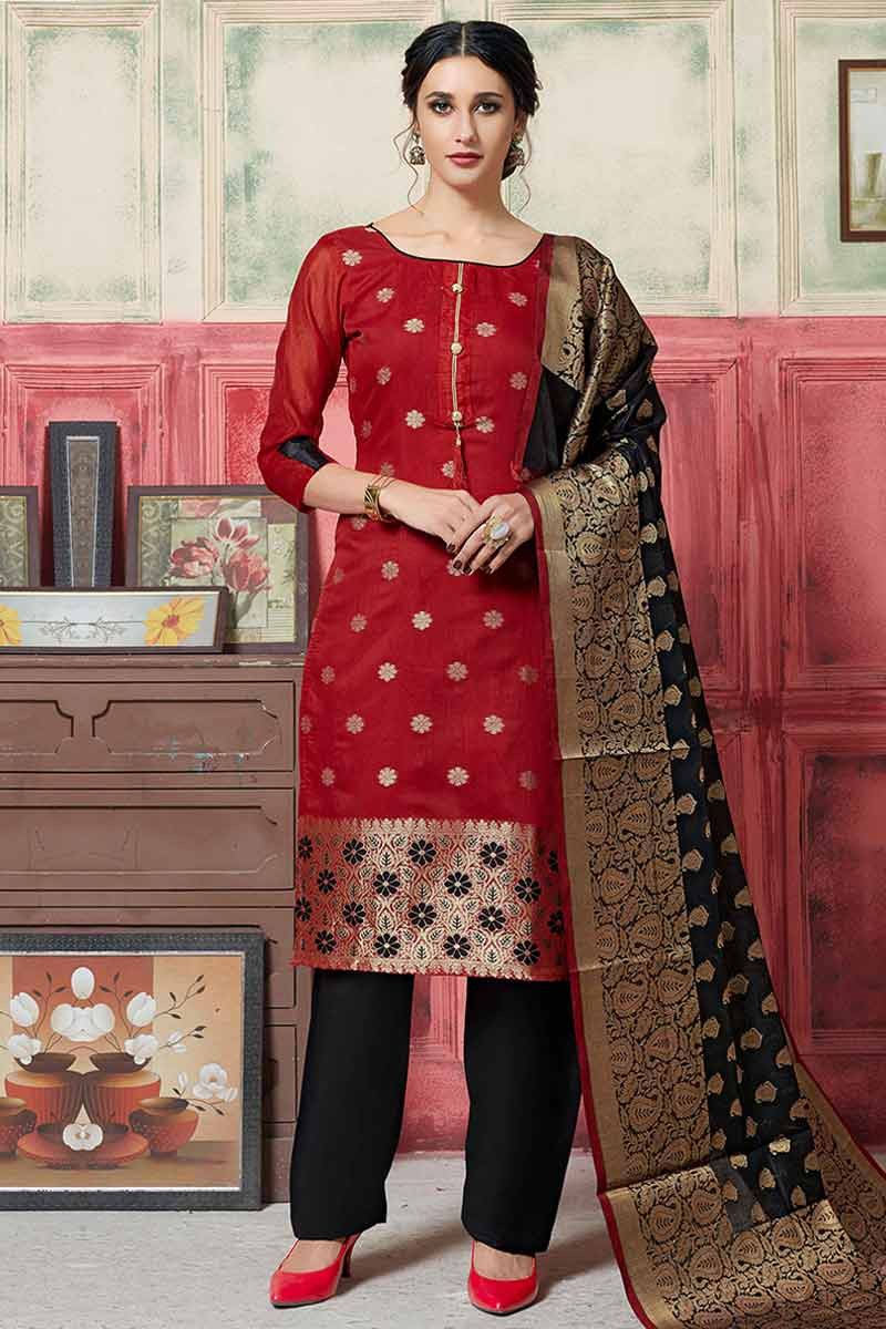 red satin trouser suit