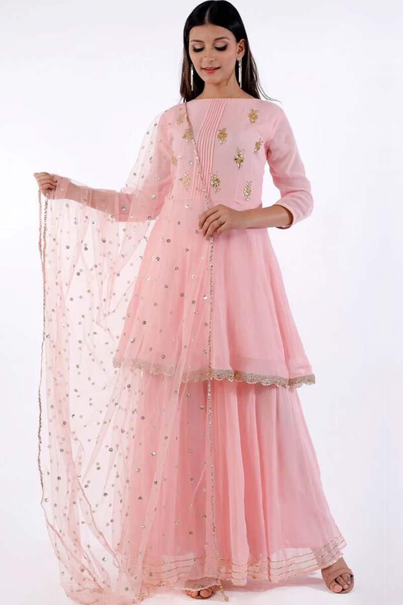 Buy Baby Pink Georgette Sharara Suit