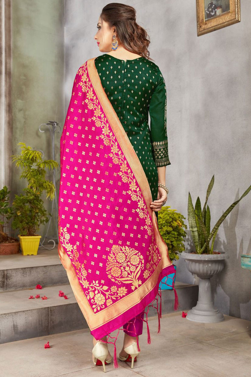 green banarasi suit design