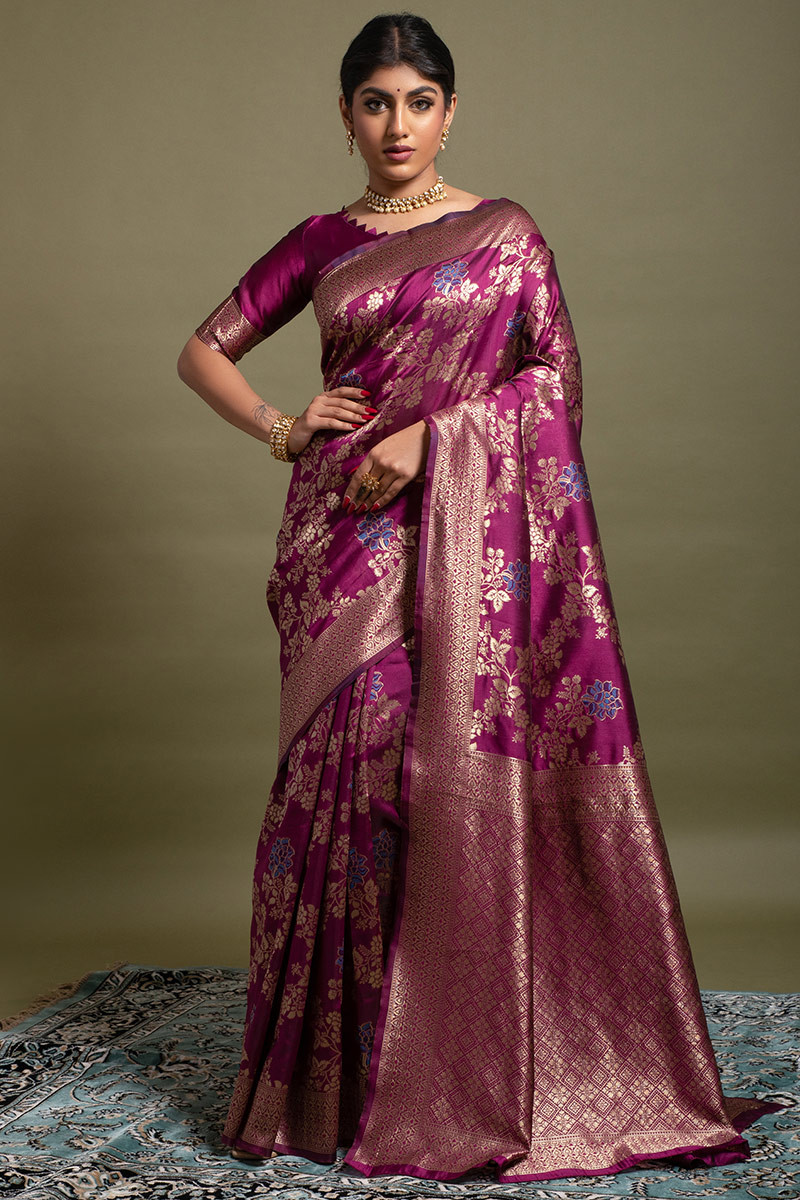 Chiffon Printed Saree In Magenta Pink Colour - SR0048244