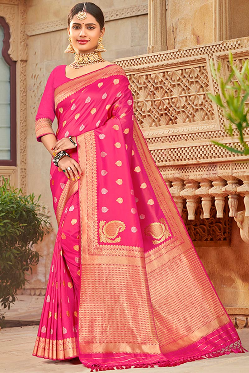 Buy Banarasi Silk Saree In Hot Pink Color Online - SARV05239 | Andaaz  Fashion