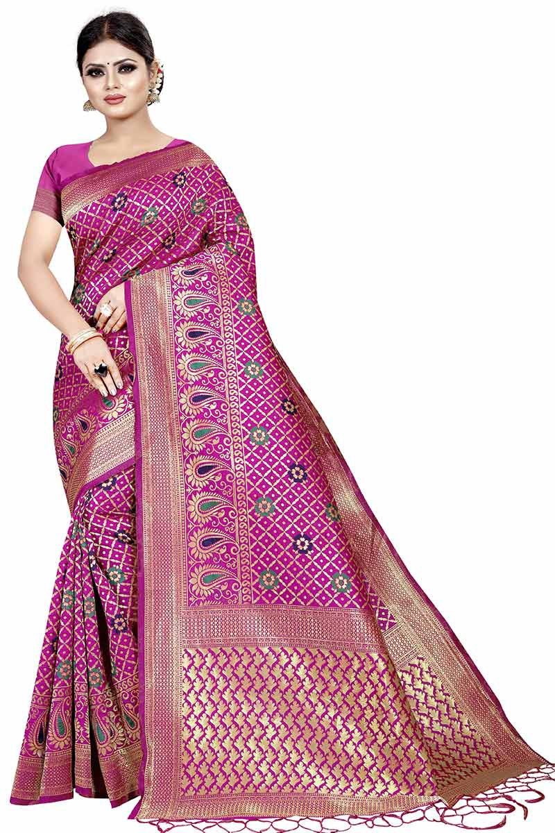magenta color wedding silk sarees