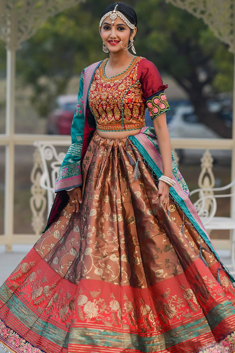 Buy Banarasi Silk Wedding Wear Lehenga