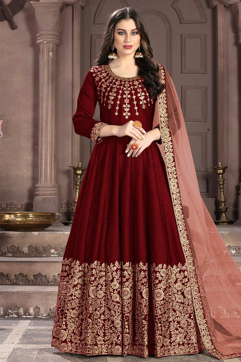 Buy Banglori Silk Indian Anarkali Suit In Maroon Colour Online Lstv04341 Andaaz Fashion