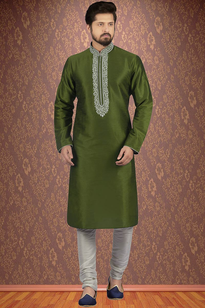 Buy Banglori Silk Kurta Pajama In Mehndi Green Colour Online Mkpv0143 While looking for kurta pajama designs with jacket, a striped kurta would be a great choice. banglori silk kurta pajama in mehndi green colour