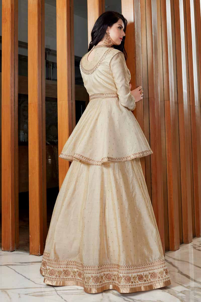 Buy Pakistani Wedding Dresses Beige Silk Chaniya Choli Online Lstv01484 Andaaz Fashion