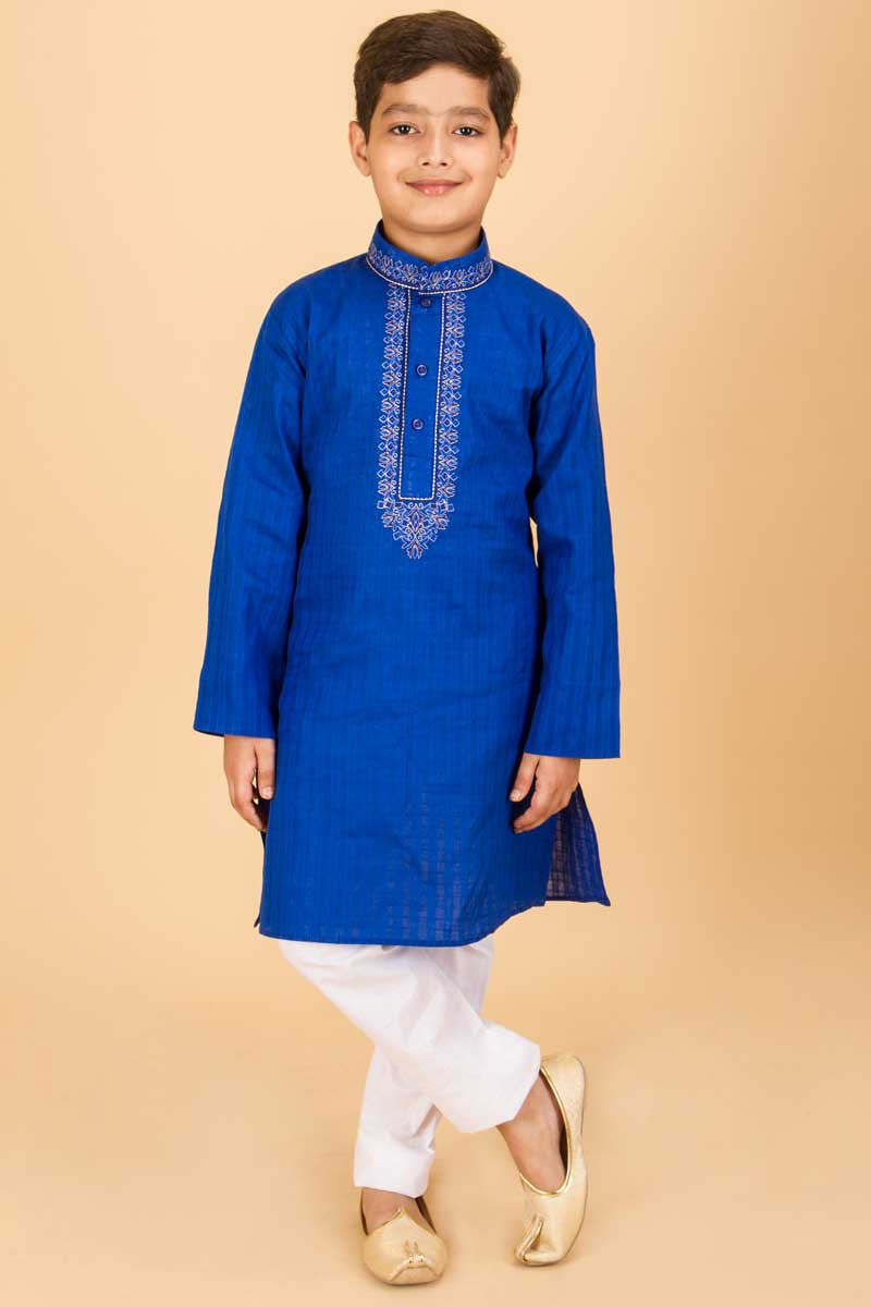 Navy Blue White Boys Kurta Pajama Set For Eid.