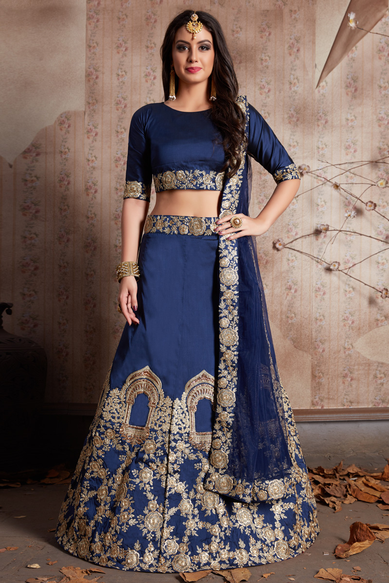 Blue silk lehenga Clearance