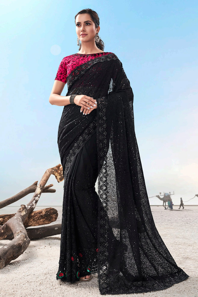 black net party wear saree