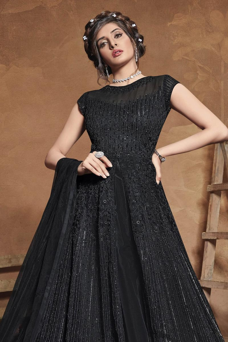 black anarkali net suit