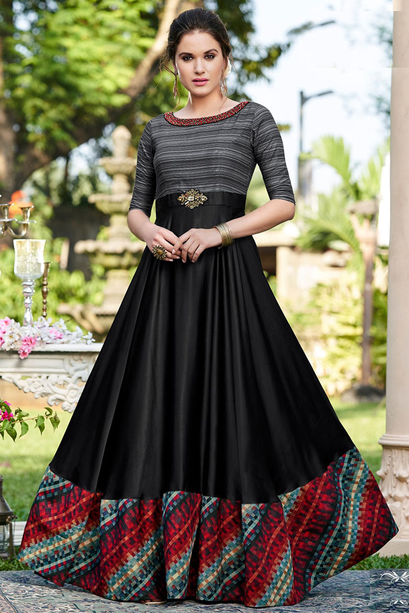 Buy Black Silk Gown With Zardosi Work