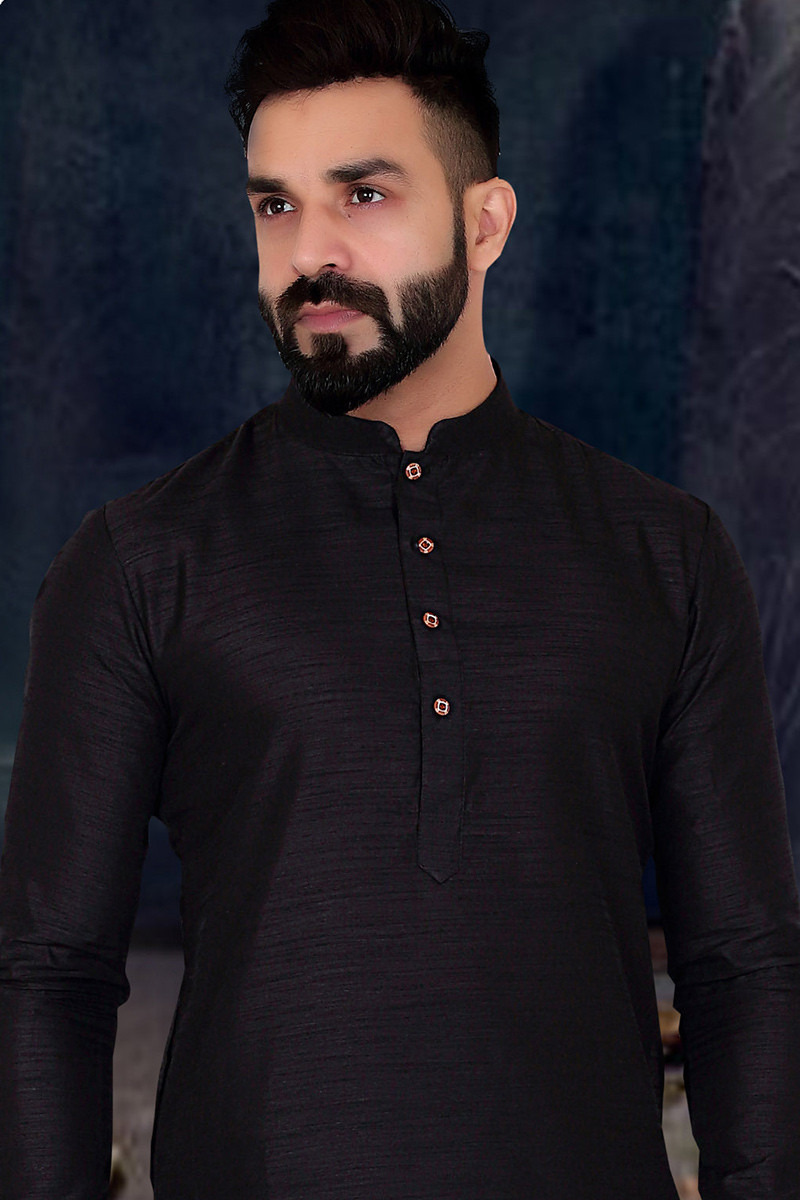 Looking for the Latest Plain Black Men's Kurta Pajama With Nehru