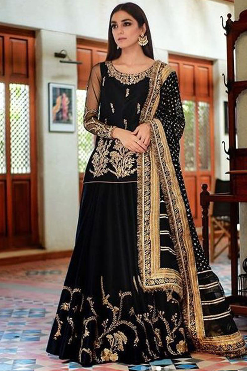 Black Silk Pakistani Party Wear Lehenga