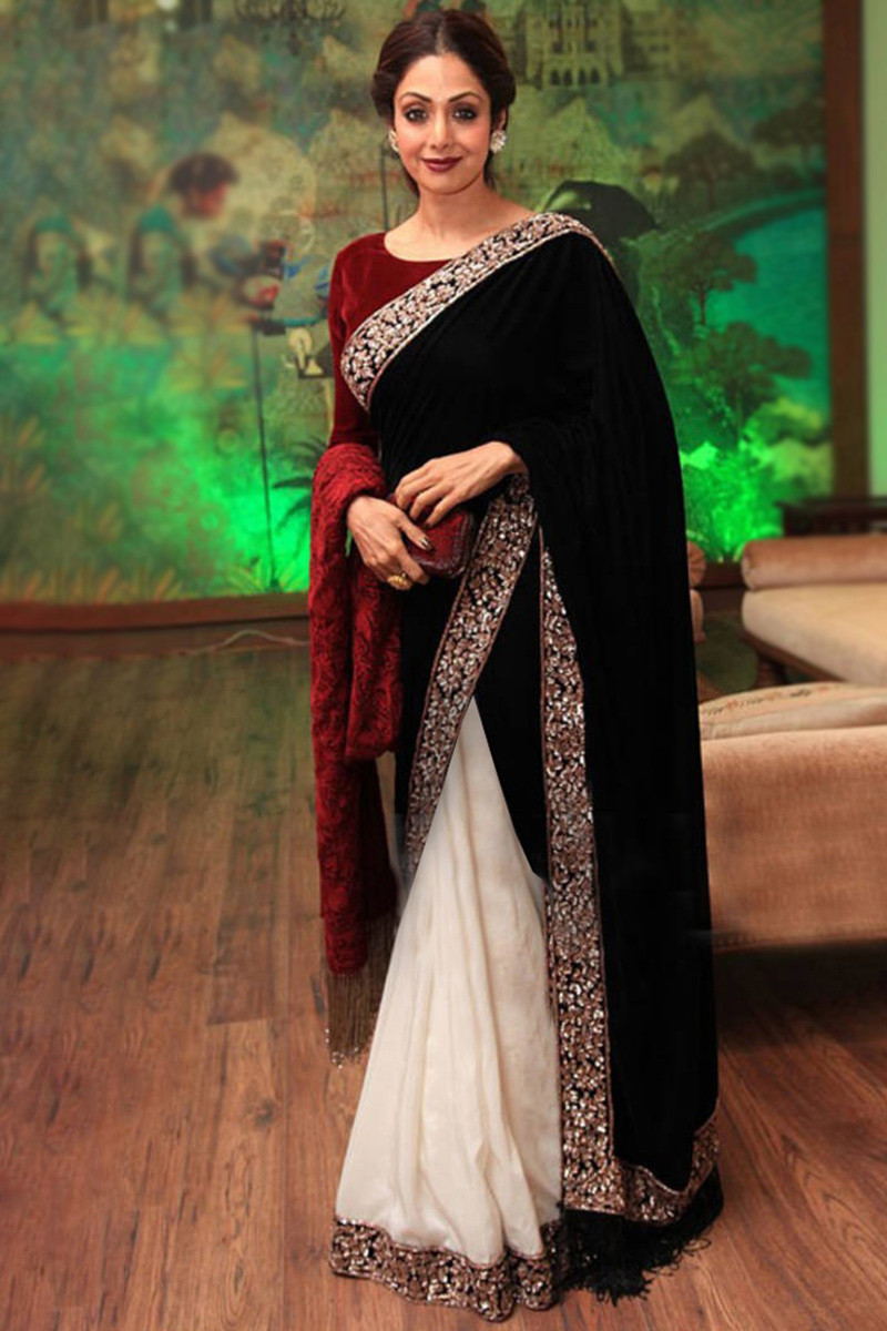 Discover more than 79 black velvet blouse with saree