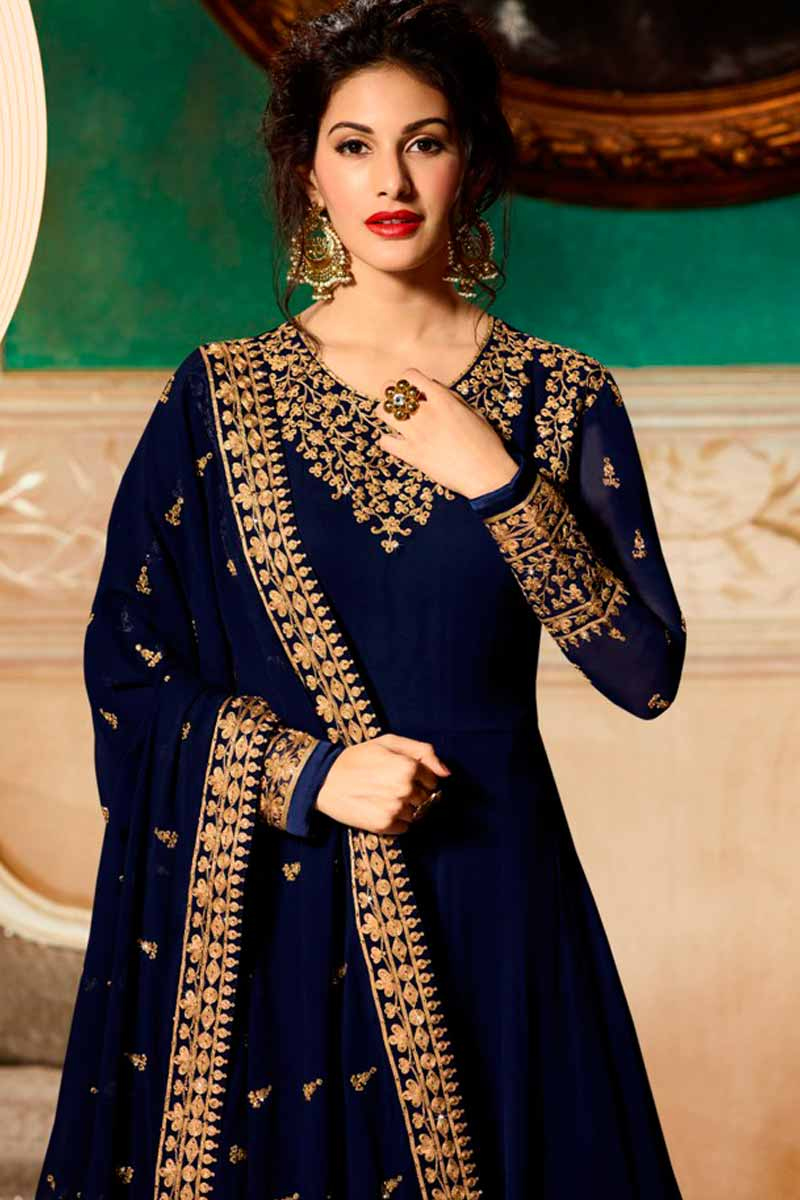 Buy Georgette Anarkali Suit In Navy Blue Color Online - LSTV01056 | Andaaz Fashion