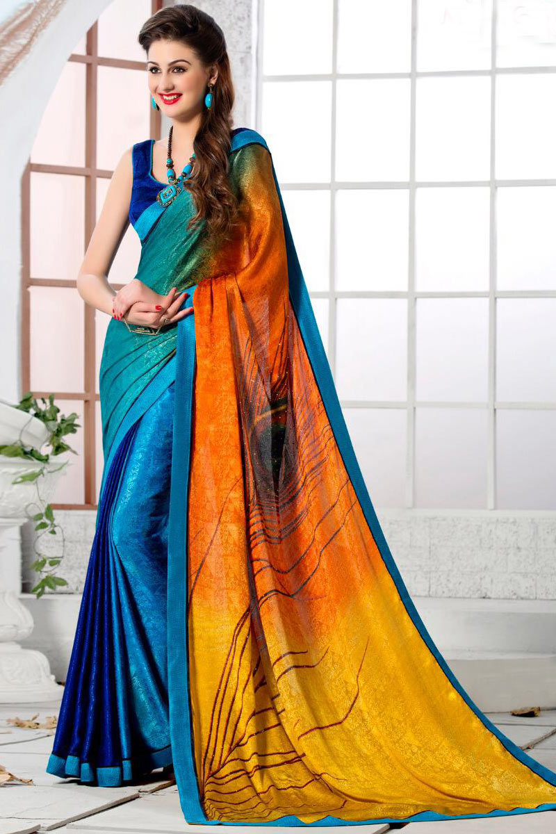 poly crepe saree