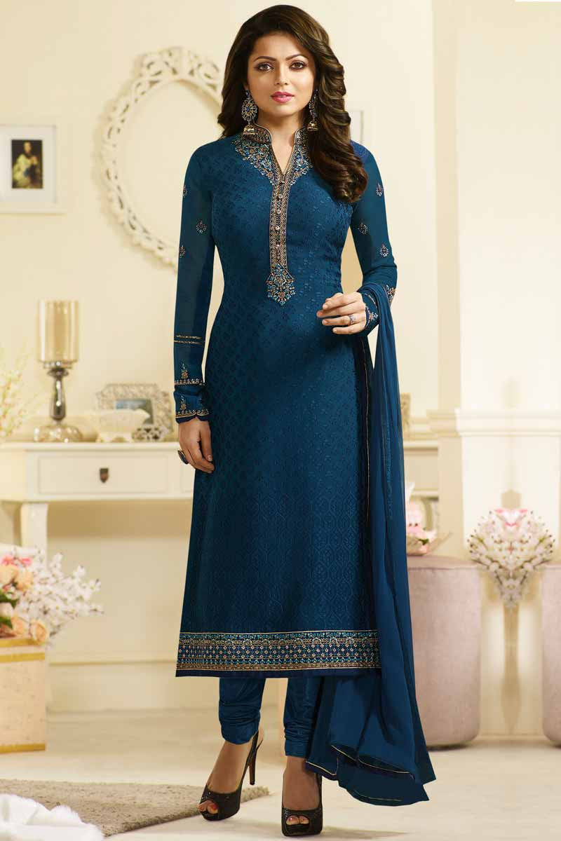 Buy Silk Churidar Suit In Blue Color Online - LSTV01497 | Andaaz Fashion