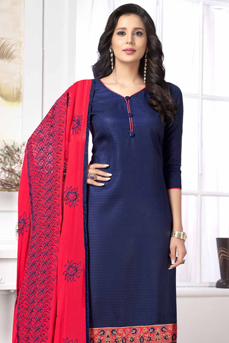 Buy Suit Cotton Blue Churidar Suit 