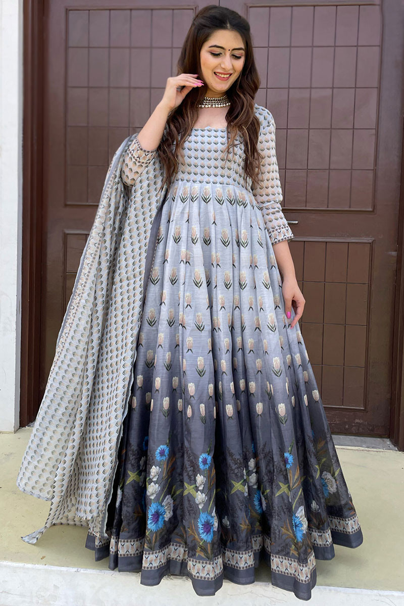 Party Wear Anarkali Suits Gown Style Floor Length Printed Salwar Suit   Lady India