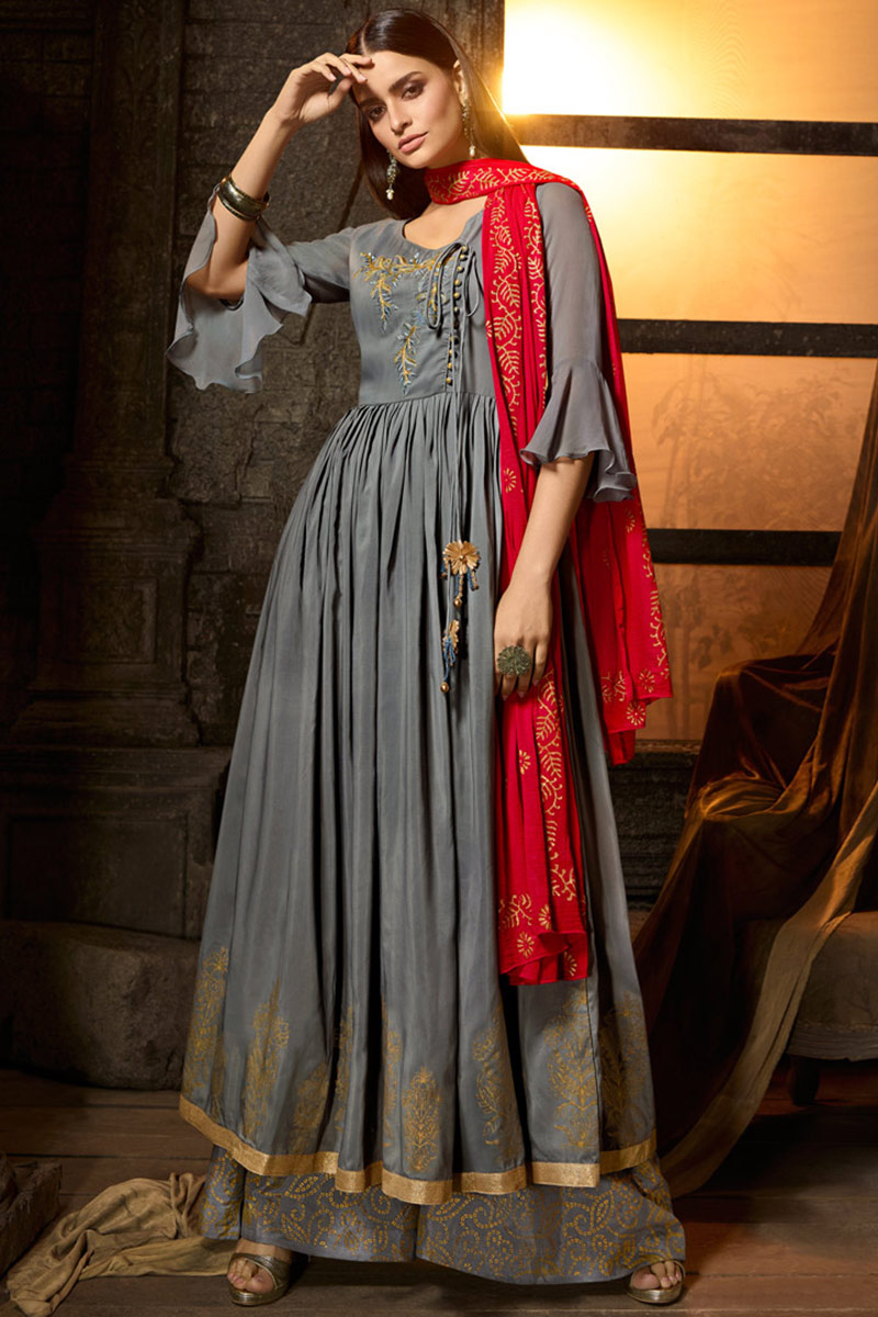 grey anarkali suit
