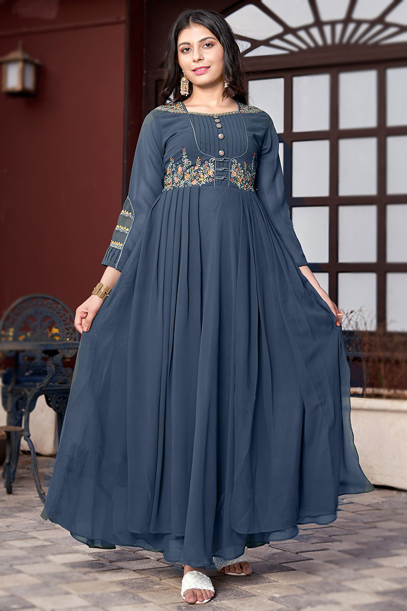 Hand Embroidered Grey Georgette Lucknow Chikankari Kurti With Slip in  Mumbai - Dealers, Manufacturers & Suppliers - Justdial