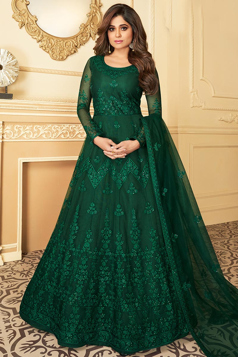 bottle green anarkali dress