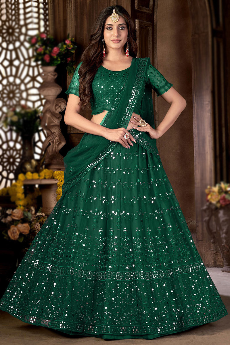 Bottle Green Color Lehenga Design Online At Affordable Price – Joshindia
