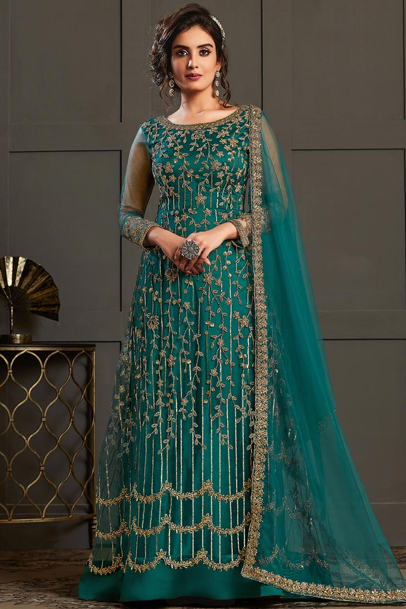 bottle green anarkali dress
