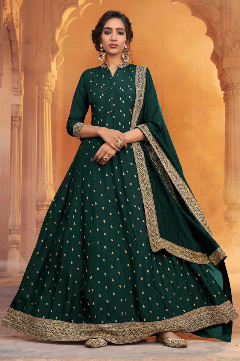 green silk anarkali