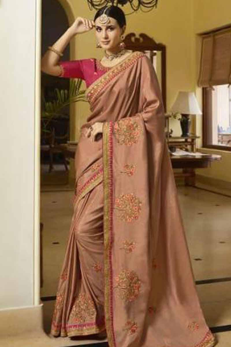 Brown colour saree contrast blouse Clearance