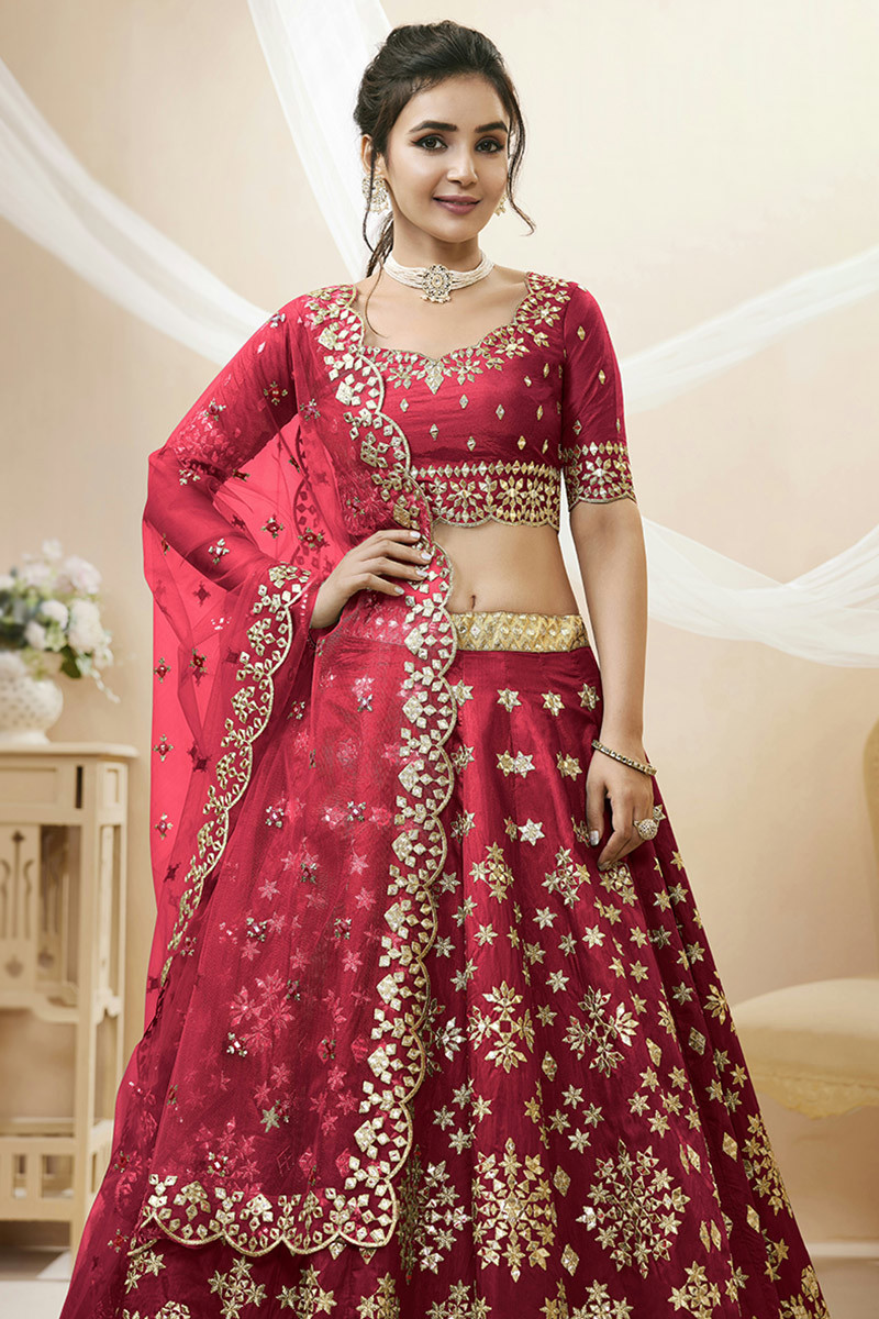 Red - Silky Saree / Lehenga blouse - With Cups - Margin to loosen