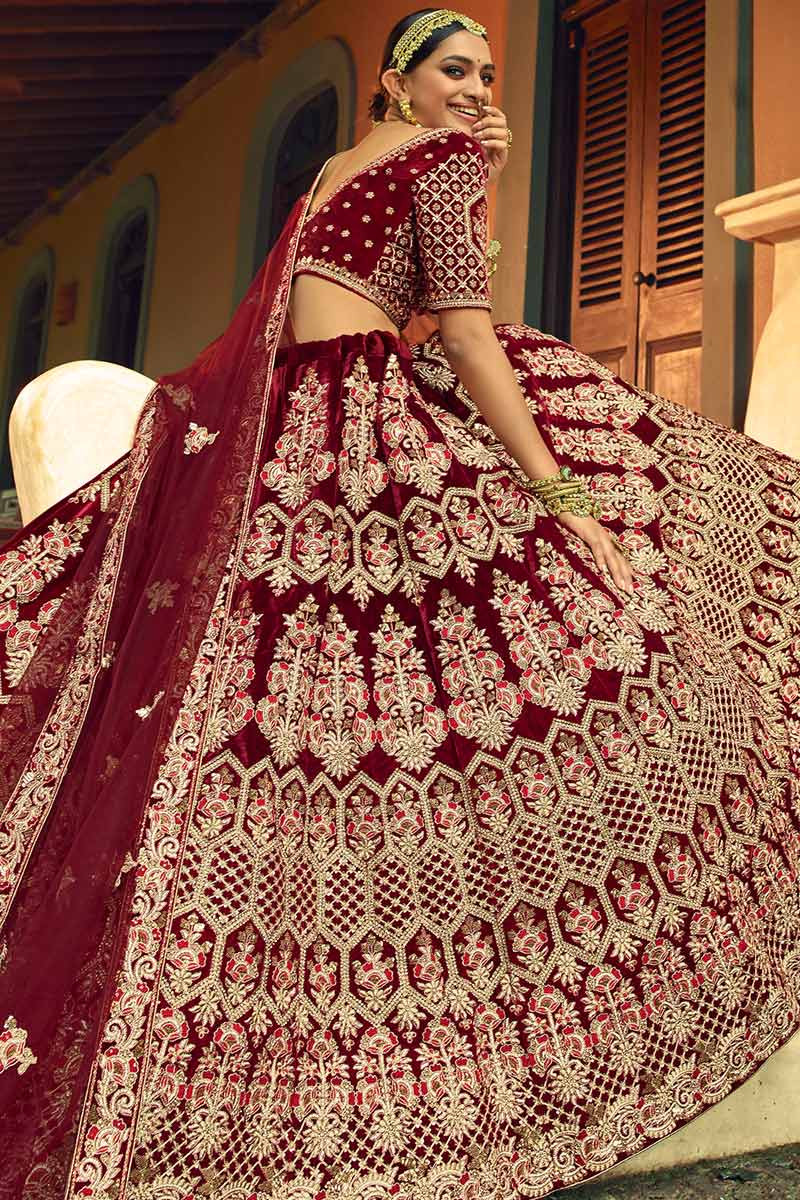 Heavy Designer Velvet Lehenga For Brides - Gajiwala