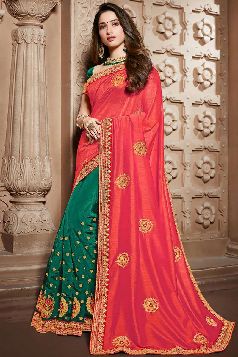 Buy Carrot Pink Silk Half And Half Saree With Zari Work Online Sarv Andaaz Fashion Buy Carrot Pink Silk Half And Half Saree With Zari Work Online Sarv Andaaz Fashion