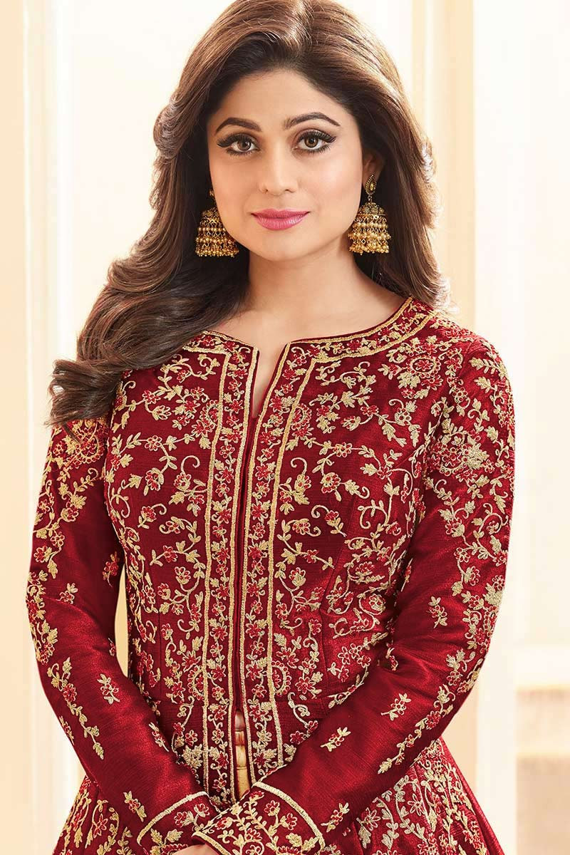 Buy Red Silk Bridal Wear Anarkali Suit With Skirt Online ...