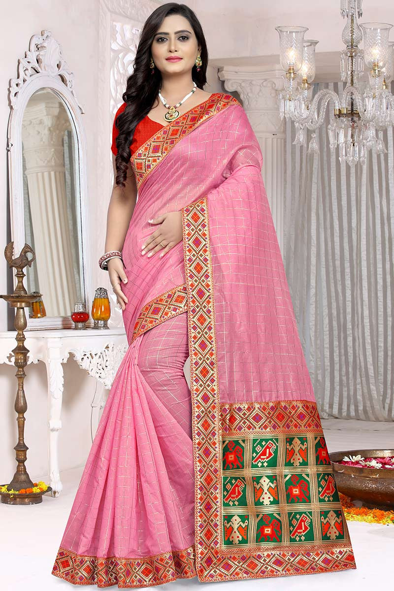Buy Chanderi Cotton Party Wear Saree In Pink Color Online ...