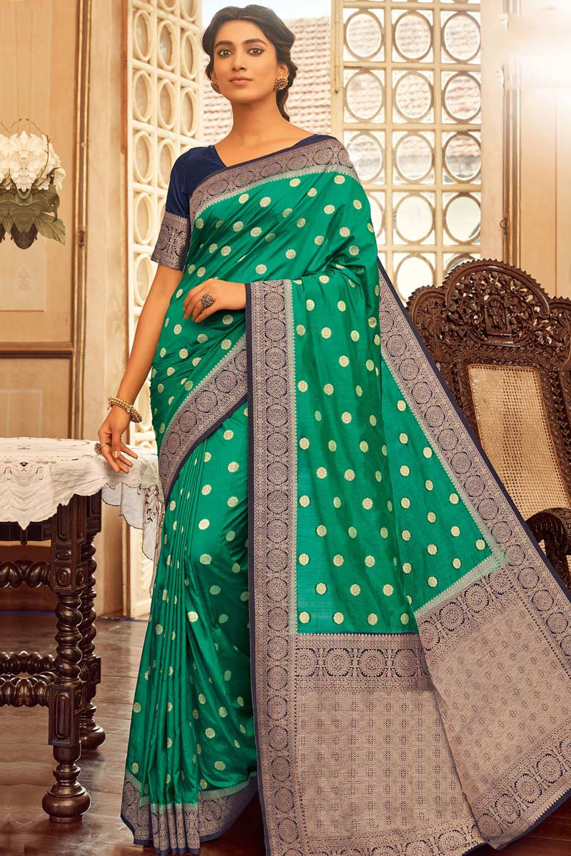 Buy Chanderi Cotton Saree In Jade Green Color Online - SARV06326 ...