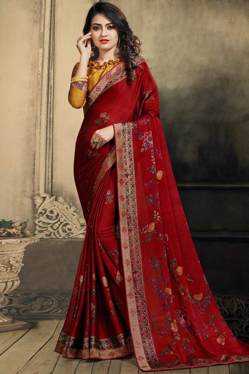 Women's Chiffon Red Woven Design Designer Saree With Blouse Piece main image 0