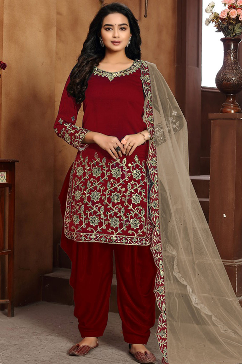 cherry color punjabi suit